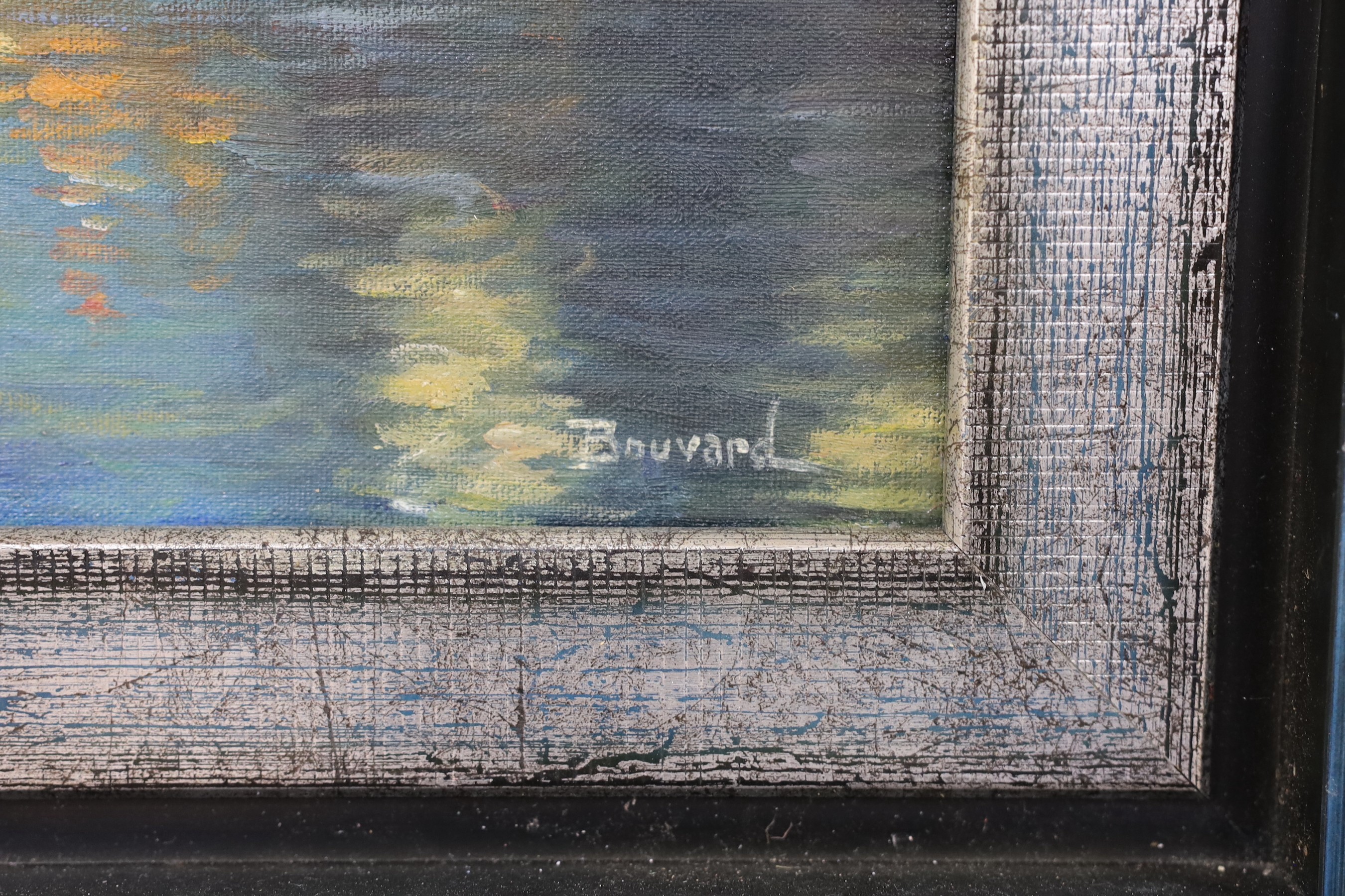 After Bouvard, oil on canvas board, Venetian canal scene, bears signature, 44 x 54cm